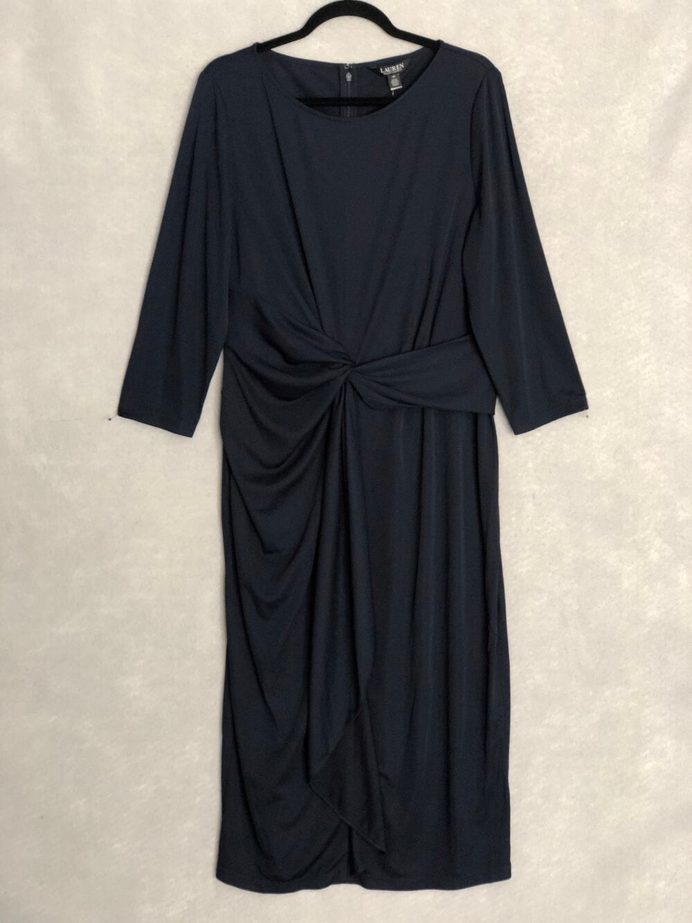 Lauren Ralph Lauren Thalneia Dress Front Twist 3/4 Sleeve Navy Women's 18 NEW